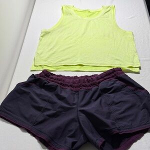 Lululemon Athletica Lime Tank and Plum Shorts Set
